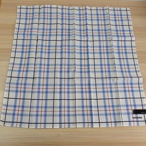 Renoma Paris Handkerchief Mens Pocket Square Scarf‎ Blue Plaid Cotton 17.5 NEW